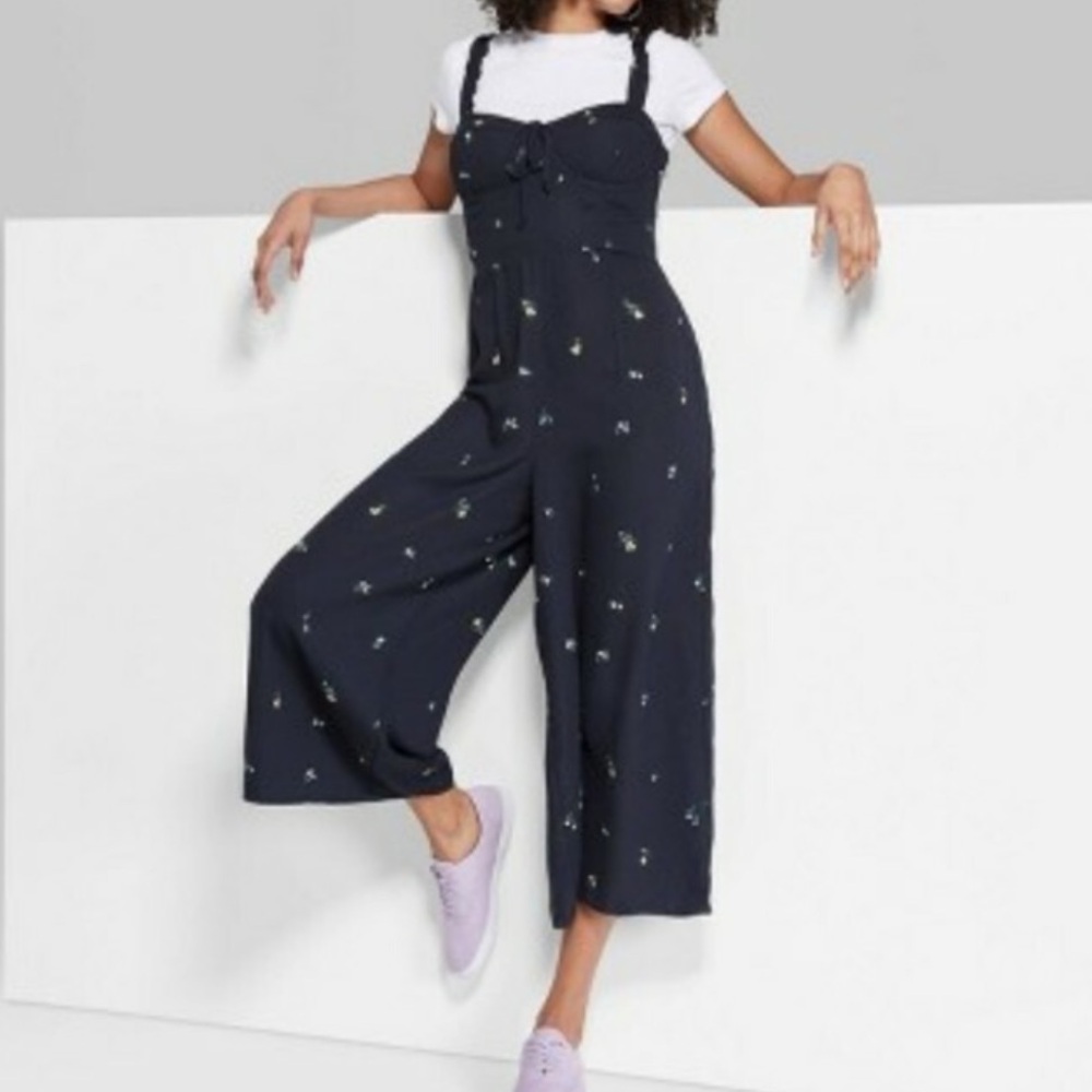 Wild Fable black Jumpsuit with Floral Print like new
